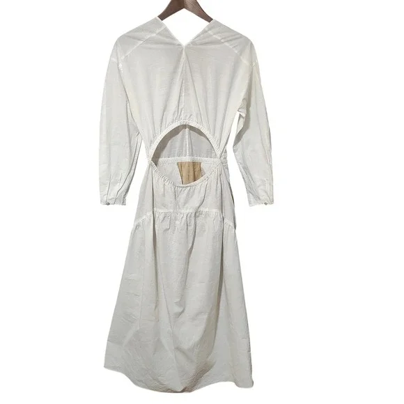 Vince White Long Sleeve Dress V Neck Cutout Midi Bridal Bachelorette Vacation XS - Picture 7 of 14